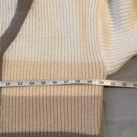 Striped Cream and Gray Women's Sweater - Picture 4 of 5